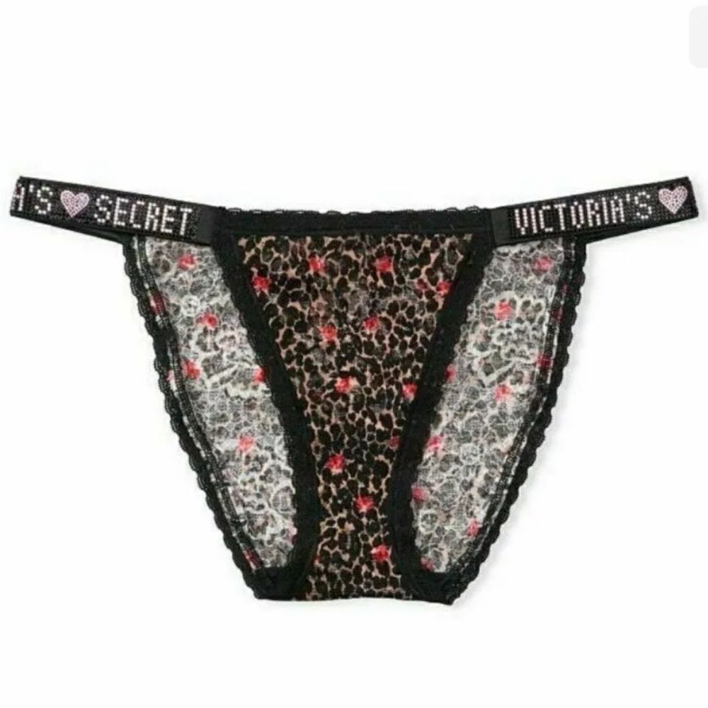 Victoria's Secret Crystals Rhinestone Bling Shine Strap String Bikini panty L